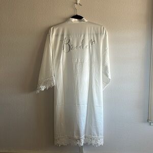 Bride Robe Elegant White Lace Trim M/L